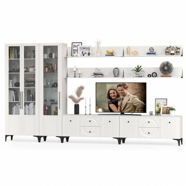 Валенсия стенка в гостиную комнату № 87 цвет белый шагрень