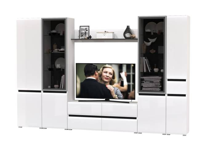 Гостиная Сидней № 58 цвет белый/чёрный/МДФ белый глянец Гостиная Сидней № 58 цвет белый/чёрный/МДФ белый глянец