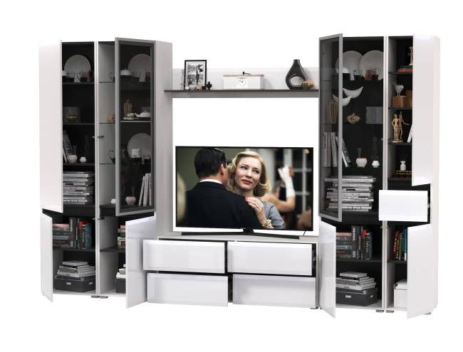 Гостиная Сидней № 58 цвет белый/чёрный/МДФ белый глянец Гостиная Сидней № 58 цвет белый/чёрный/МДФ белый глянец