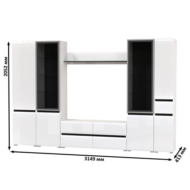 Гостиная Сидней № 58 цвет белый/чёрный/МДФ белый глянец Гостиная Сидней № 58 цвет белый/чёрный/МДФ белый глянец