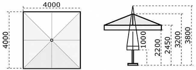 Зонт профессиональный телескопический 4х4 м Leonardo Telescopic антрацит, слоновая кость 4000х4000 мм