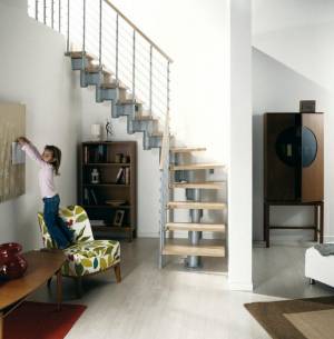 Модульная лестница Komoda 74 Г-образная Черный, Натуральный