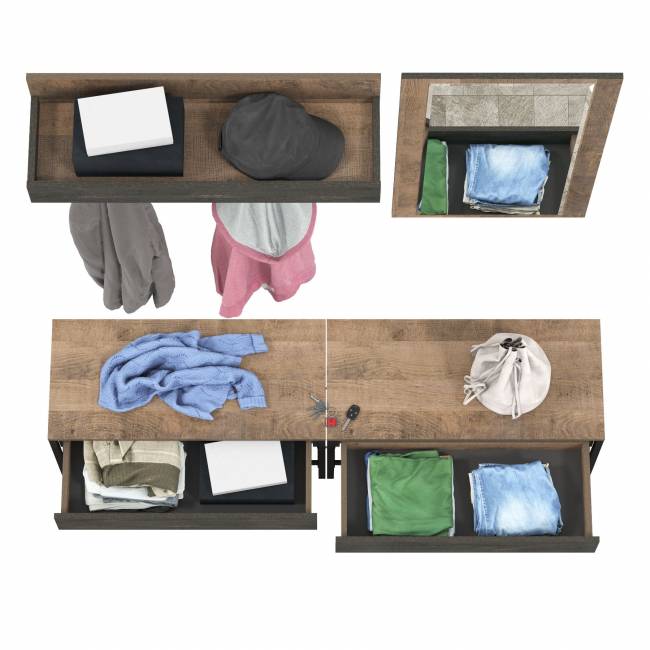 Две обувницы с сиденьем с зеркалом и вешалкой Трувор цвет дуб гранж песочный/интра Две обувницы с сиденьем с зеркалом и вешалкой Трувор цвет дуб гранж песочный/интра