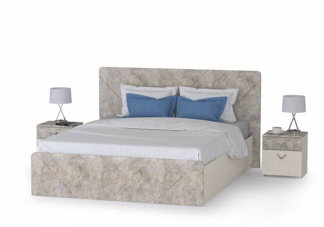 Кровать 1600 с подъёмным ортопедическим основанием и двумя тумбочками Амели 11.31 цвет шёлковый камень/бетон чикаго беж
