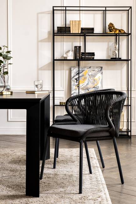 "Венето" обеденная группа на 4 персоны со стульями "Милан", каркас темно-серый, роуп темно-серый