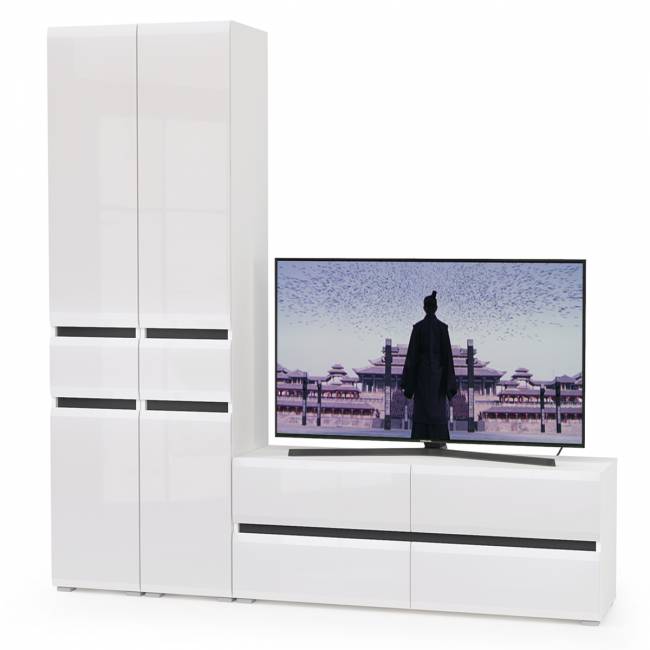 Стенка в гостиную Сидней № 17 цвет белый/чёрный/фасады МДФ белый глянец Стенка в гостиную Сидней № 17 цвет белый/чёрный/фасады МДФ белый глянец