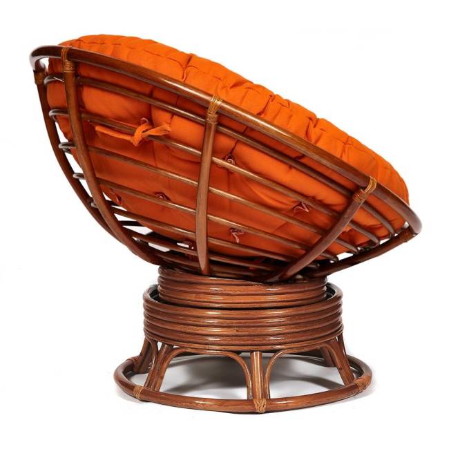 Кресло-качалка Папасан/Papasan (W 23/01 B) /с подушкой/ 115х78х104см, пекан орех, ткань оранжевый, с 23 Pecan (орех)