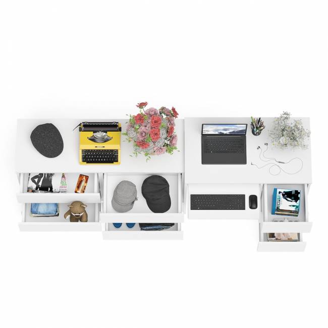 Комод Мори МК-1200 6 ящиков и компьютерный стол МС-6 три ящика справа цвет белый