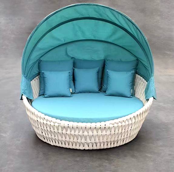 Лаунж-диван плетеный Samui бежевый, белый, бирюзовый 1700х1800х800 мм Лаунж-диван плетеный Samui бежевый, белый, бирюзовый 1700х1800х800 мм