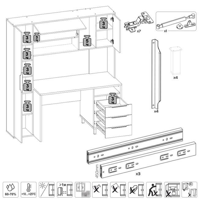 Домашний офис для двоих человек Комфорт 12.95N цвет белый премиум/серый шифер Домашний офис для двоих человек Комфорт 12.95N цвет белый премиум/серый шифер