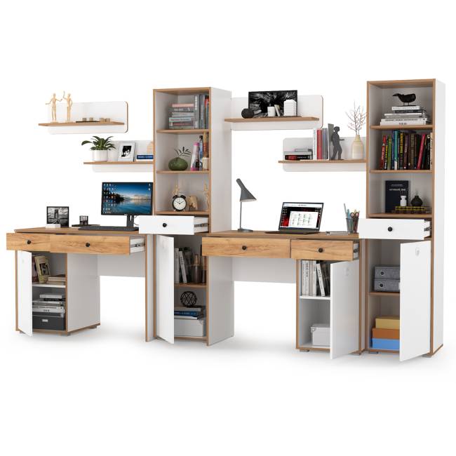 Мебель в детскую для двоих детей Вуди компоновка № 16 цвет белый премиум/дуб крафт золотой