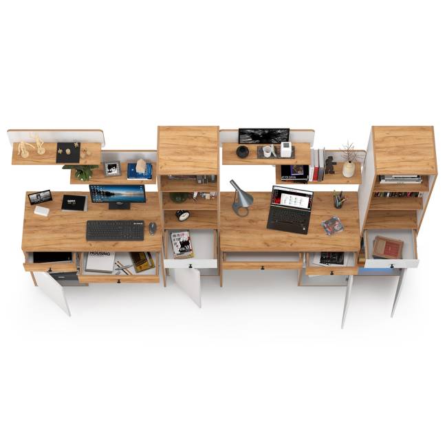 Мебель в детскую для двоих детей Вуди компоновка № 16 цвет белый премиум/дуб крафт золотой