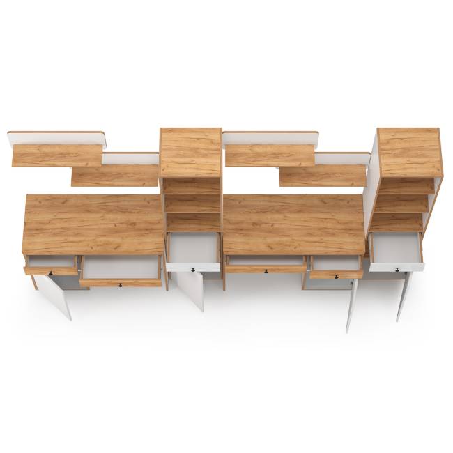 Мебель в детскую для двоих детей Вуди компоновка № 16 цвет белый премиум/дуб крафт золотой