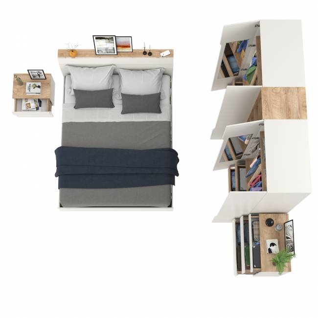 Мебель для спальни Муссон № 15 кровать на 1600 цвет белый/дуб эндгрейн элегантный, ортопед Мебель для спальни Муссон № 15 кровать на 1600 цвет белый/дуб эндгрейн элегантный, ортопед