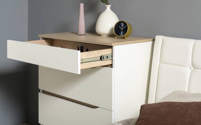 Мебель для спальни Муссон № 15 кровать на 1600 цвет белый/дуб эндгрейн элегантный, ортопед Мебель для спальни Муссон № 15 кровать на 1600 цвет белый/дуб эндгрейн элегантный, ортопед