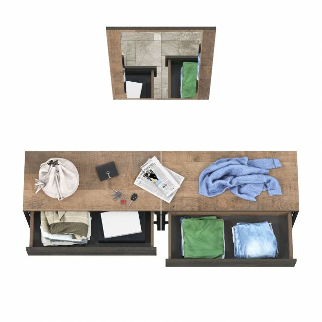 Две тумбы для обуви с сиденьем и зеркалом Трувор цвет дуб гранж песочный/интра