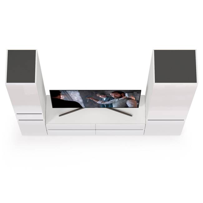 Стенка в гостиную Сидней № 22 цвет белый/чёрный/фасады МДФ белый глянец Стенка в гостиную Сидней № 22 цвет белый/чёрный/фасады МДФ белый глянец