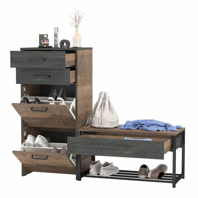 Высокая тумба для обуви с обувницей с сиденьем Трувор цвет дуб гранж песочный/интра