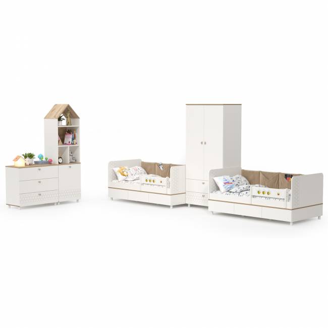 Мебель для детской комнаты с кроватями для двоих детей Эйп цвет белый/дуб белый