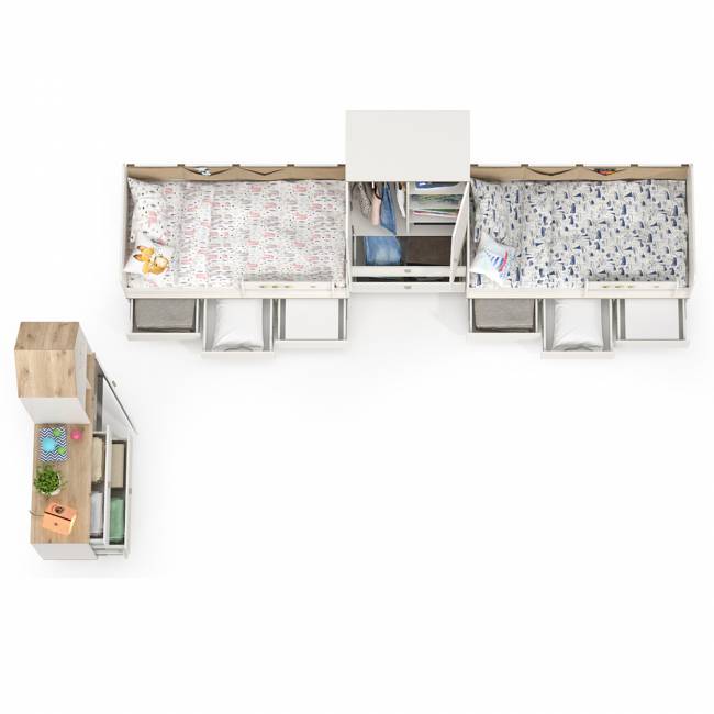 Мебель для детской комнаты с кроватями для двоих детей Эйп цвет белый/дуб белый