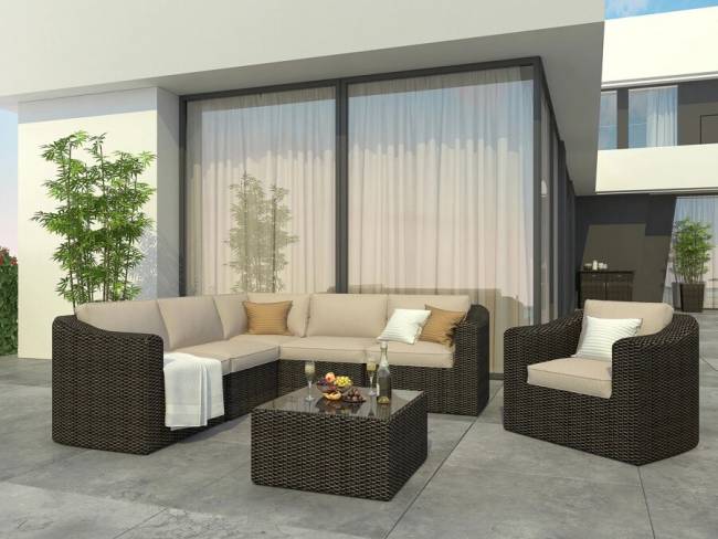 Диван модульный угловой "Малага", из искусственного ротанга, коричневый с черным