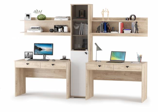 Столы Бостон с полками и стеллажом со стеклом цвет дуб эндгрейн элегантный/фасады МДФ милк рикамо софт Столы Бостон с полками и стеллажом со стеклом цвет дуб эндгрейн элегантный/фасады МДФ милк рикамо софт