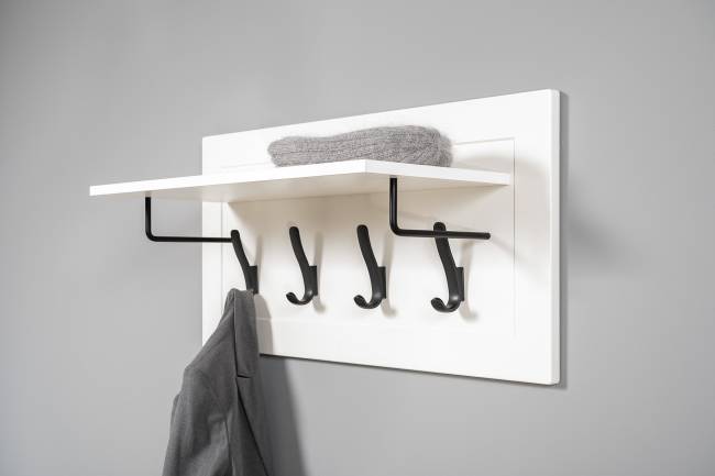 Комод четыре ящика с настенной вешалкой и двумя платяными шкафами Остин цвет белый шагрень/дуб крафт золотой