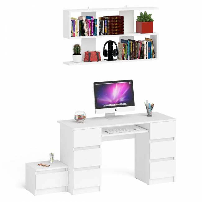 Двухтумбовый стол компьютерный Мори МС-2 с тумбочкой с ящиком и полкой на 1200 цвет белый