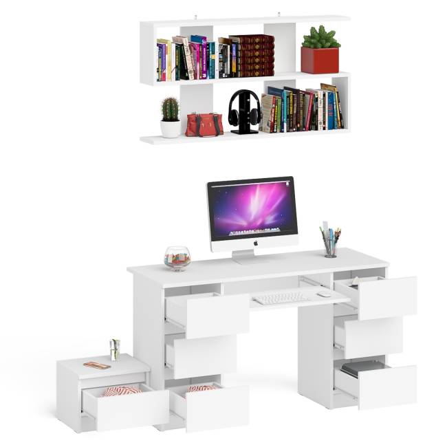 Двухтумбовый стол компьютерный Мори МС-2 с тумбочкой с ящиком и полкой на 1200 цвет белый