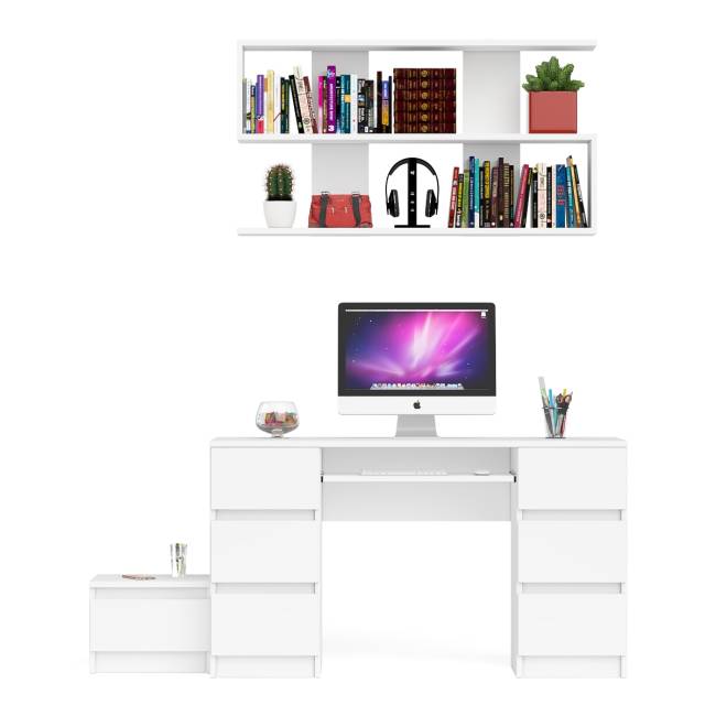 Двухтумбовый стол компьютерный Мори МС-2 с тумбочкой с ящиком и полкой на 1200 цвет белый