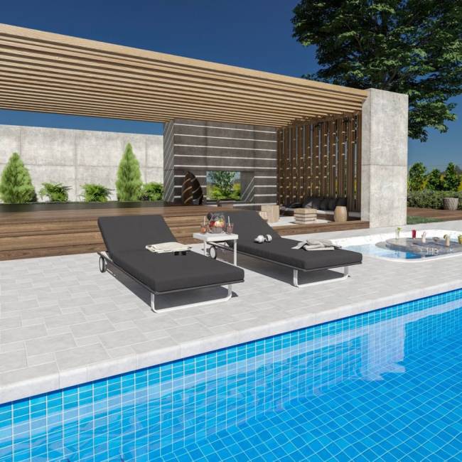 Шезлонг КОСТА на колесах антрацит - белый каркас