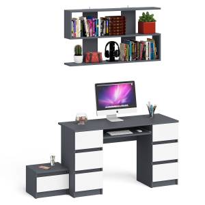 Двухтумбовый стол компьютерный Мори МС-2 с тумбочкой с ящиком и полкой на 1200 цвет графит/белый