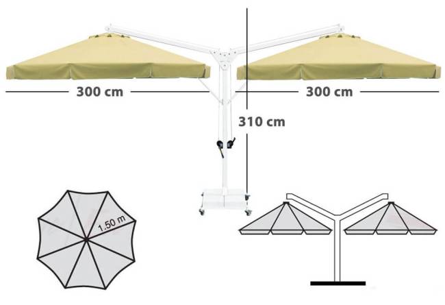 Зонт профессиональный двухкупольный Ø3х6 м Double Banana T бежевый Ø3000х6000 мм Зонт профессиональный двухкупольный Ø3х6 м Double Banana T бежевый Ø3000х6000 мм