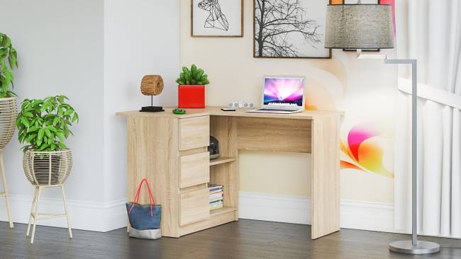 Угловой компьютерный стол Мори МС-16 левый цвет дуб сонома