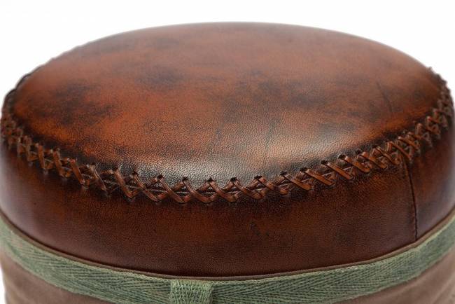 Пуф Secret de Maison Чапелл/Chapelle (мод. M-6400) металл/кожа буйвола/ткань хлопок, Д36х46см, коричневый/ткань: винтаж коричневый металл/кожа буйвола/ткань хлопок