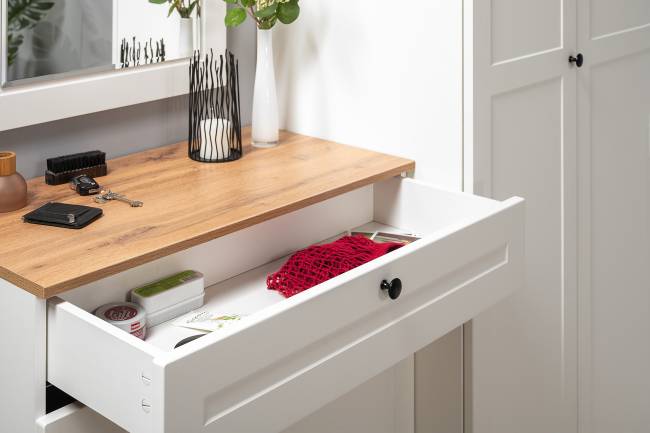 Две тумбы для обуви Остин цвет белый шагрень/серый графит/дуб крафт золотой