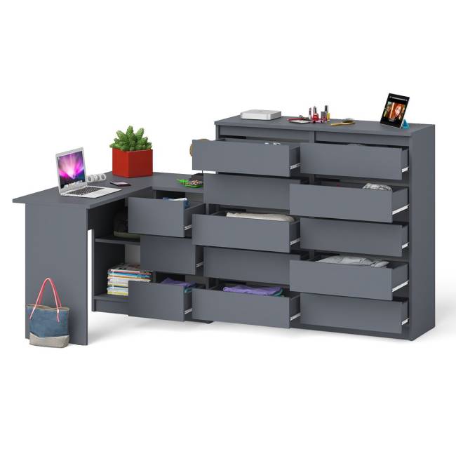 Стол компьютерный МС-16 с тумбой справа и высокий комод на 10-ть ящиков Мори цвет графит