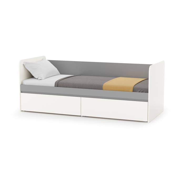 Детская кровать с ящиками и шкаф Торонто цвет белый шагрень/стальной серый