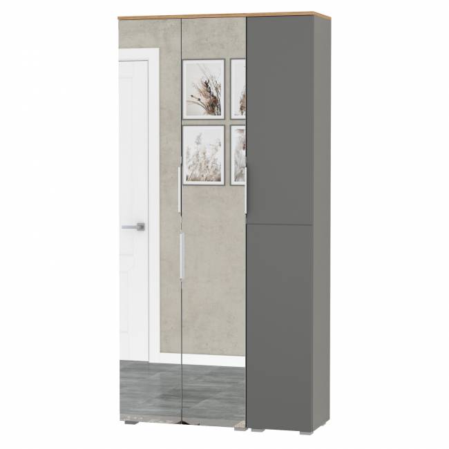 Шкаф для одежды и шкаф-пенал Октава цвет серый графит/дуб крафт золотой/зеркало Шкаф для одежды и шкаф-пенал Октава цвет серый графит/дуб крафт золотой/зеркало