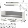 Детская кровать с ящиками Торонто с открытой полкой цвет белый шагрень/стальной серый