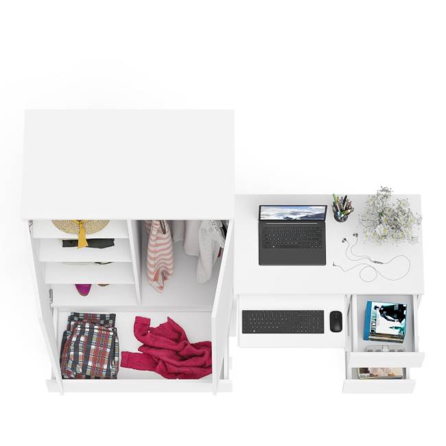 Компьютерный стол с ящиками правый и шкаф-комод МШ900.1 Мори цвет белый