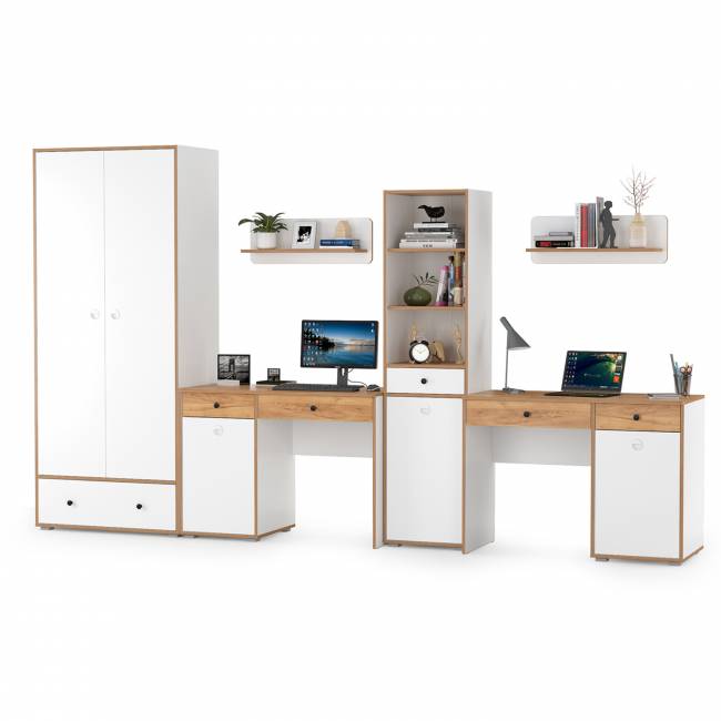 Мебель для детской комнаты для двоих детей Вуди № 30 цвет белый премиум/дуб крафт золотой