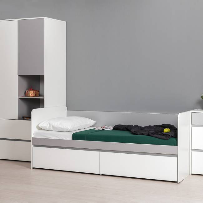 Кровать с ящиками Торонто 11.39 цвет белый шагрень/стальной серый Кровать с ящиками Торонто 11.39 цвет белый шагрень/стальной серый