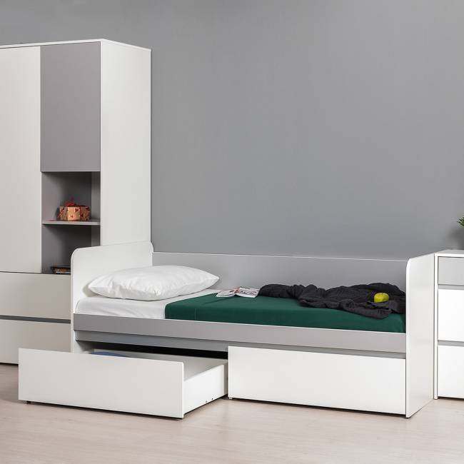 Кровать с ящиками Торонто 11.39 цвет белый шагрень/стальной серый Кровать с ящиками Торонто 11.39 цвет белый шагрень/стальной серый