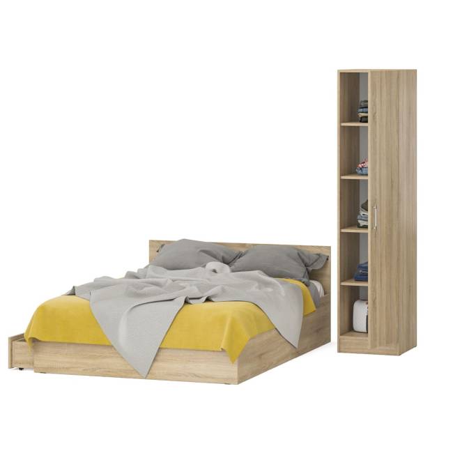 Двуспальная кровать с ящиками 1400 с пеналом Стандарт цвет дуб сонома Двуспальная кровать с ящиками 1400 с пеналом Стандарт цвет дуб сонома