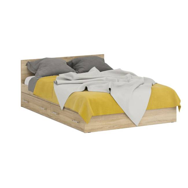 Двуспальная кровать с ящиками 1400 с пеналом Стандарт цвет дуб сонома Двуспальная кровать с ящиками 1400 с пеналом Стандарт цвет дуб сонома