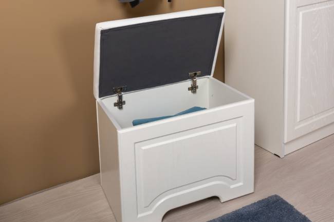 Пуф с высоким зеркалом Ливерпуль цвет ясень ваниль/белый/эко-кожа гранд белый