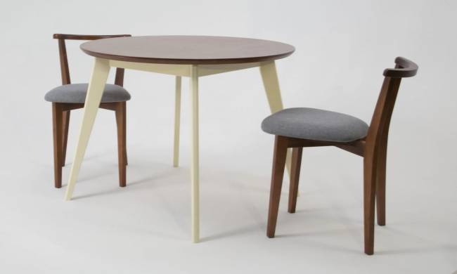 Стол обеденный круглый Сканди К100, слоновая кость/орех