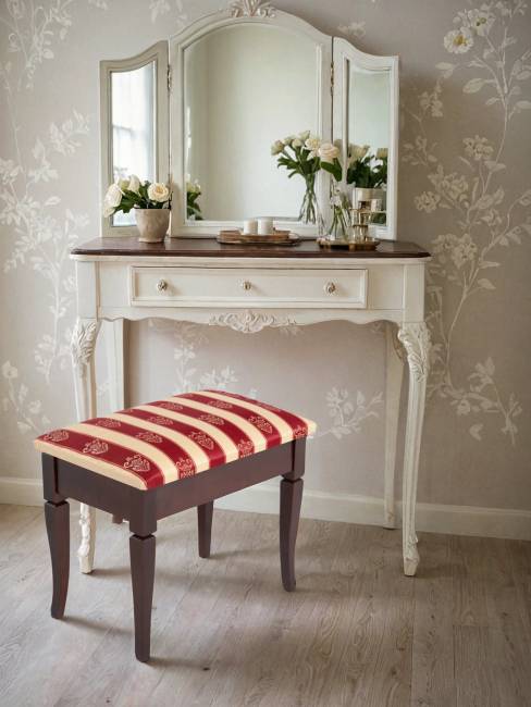 Банкетка Ретро М с ящиком средне-коричневый, ткань полоса бордо