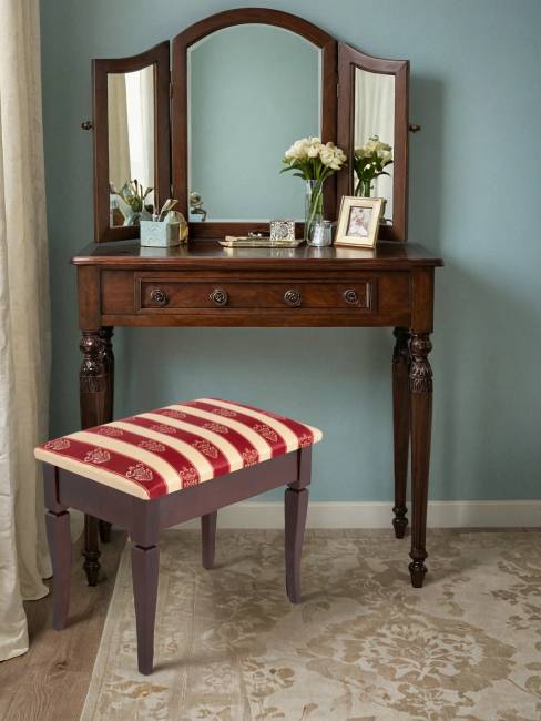 Банкетка Ретро М с ящиком средне-коричневый, ткань полоса бордо